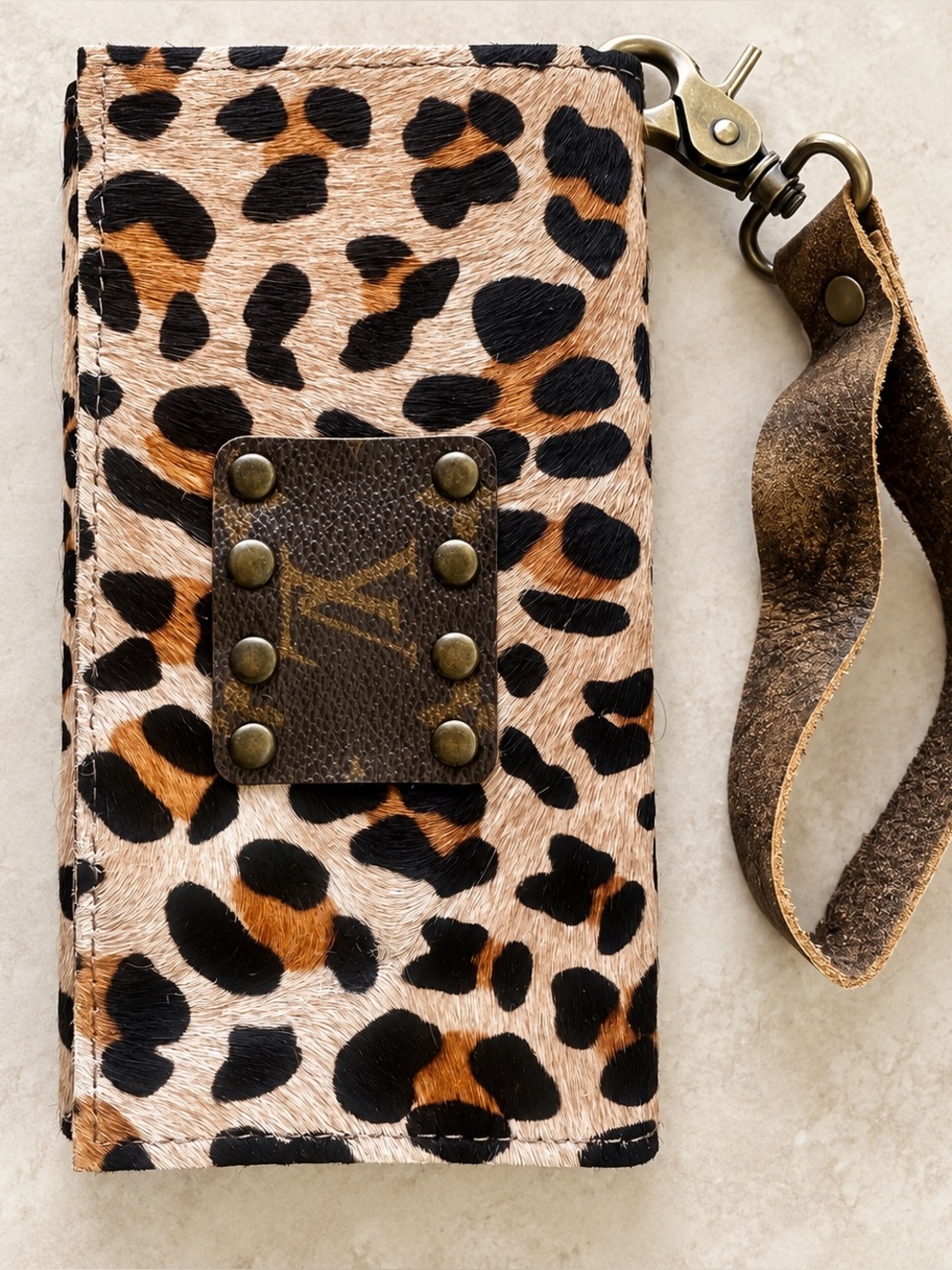 Keep It Gypsy Leopard Cowhide Leather Trifold Wristlet Wallet Western